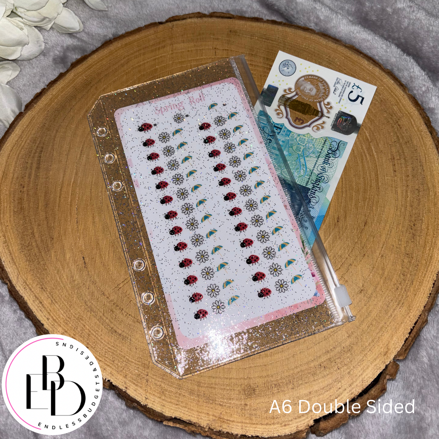 A6 and A5 Glitter Double Sided Zipless and Zipped Cash Envelopes